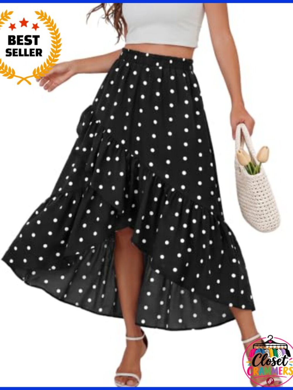 Boho High Low Asymmetrical Wrap Maxi Skirt Ruffle Hem Side Slit